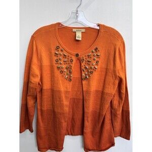 Bechamel Women’s M Orange Cardigan Sweater 100% Cotton Wooden Bead Detail front